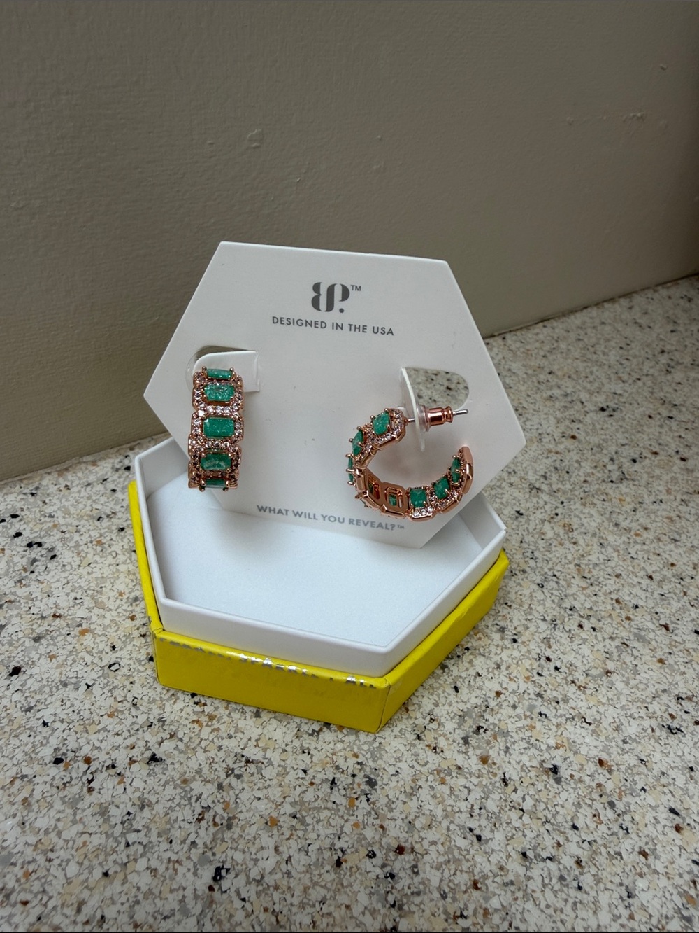 Green Crystal Hoop Earrings - Designed in the USA